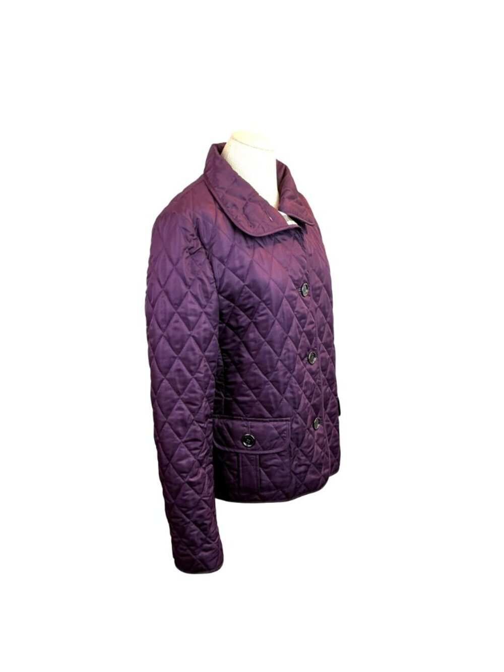 Burberry Womens Quilted Purple Jacket XLButton Closure Plaid-Lined Collar/Cuffs - Picture 6 of 16